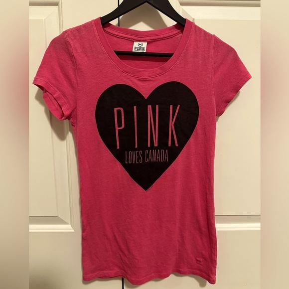 PINK Victoria’s Secret Womens Pink Loves Canada Short Sleeve T-shirt Size Small - Picture 1 of 8